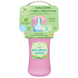 Baby Bottle made from Glass w Silicone Cover-8oz-Pink-0mo+