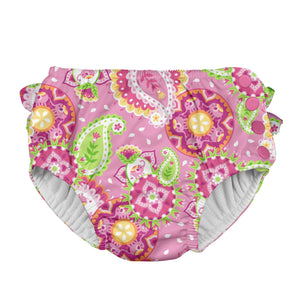 Mix & Match Ruffle Snap Reusable Absorbent Swimsuit Diaper-Light Pink Paisley Elephant