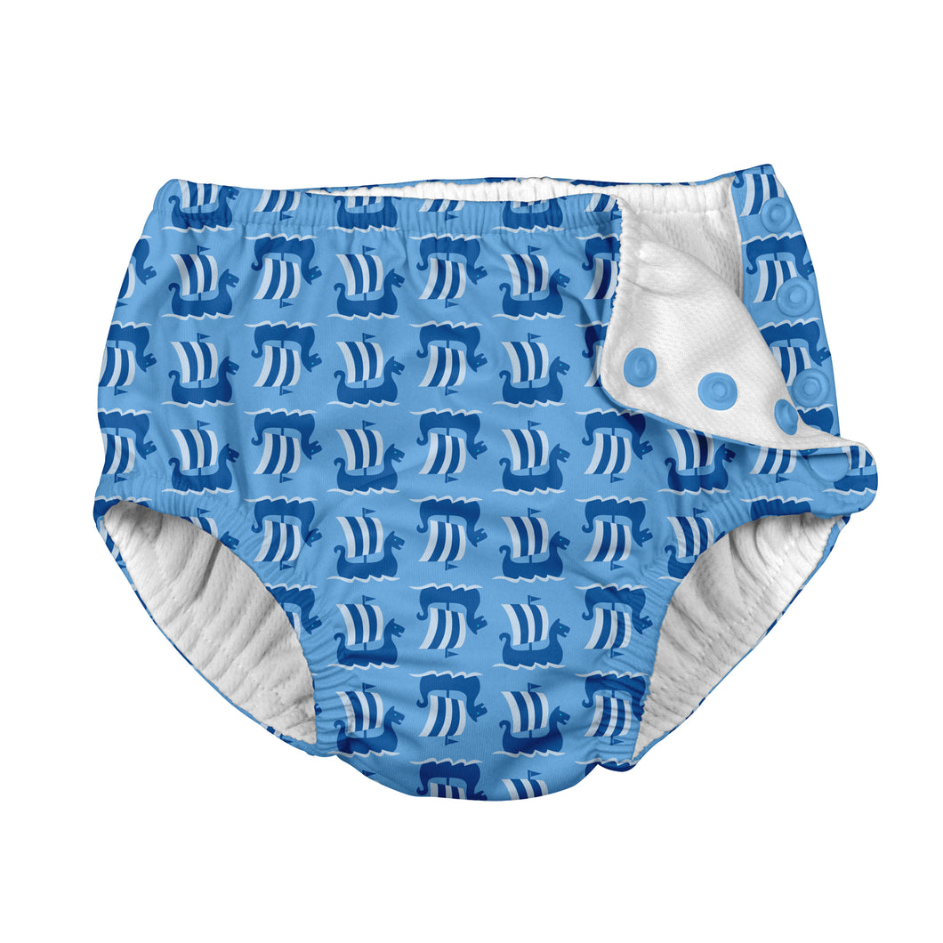 Mix & Match Snap Reusable Absorbent Swimsuit Diaper-Blue Viking Geo