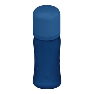Baby Bottle made from Glass w Silicone Cover-8oz-Navy-0mo+