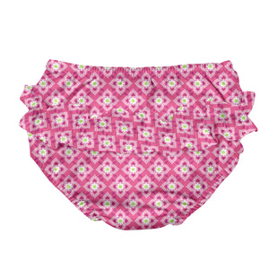Mix & Match Ruffle Snap Reusable Absorbent Swimsuit Diaper-Hot Pink Diamond Flower