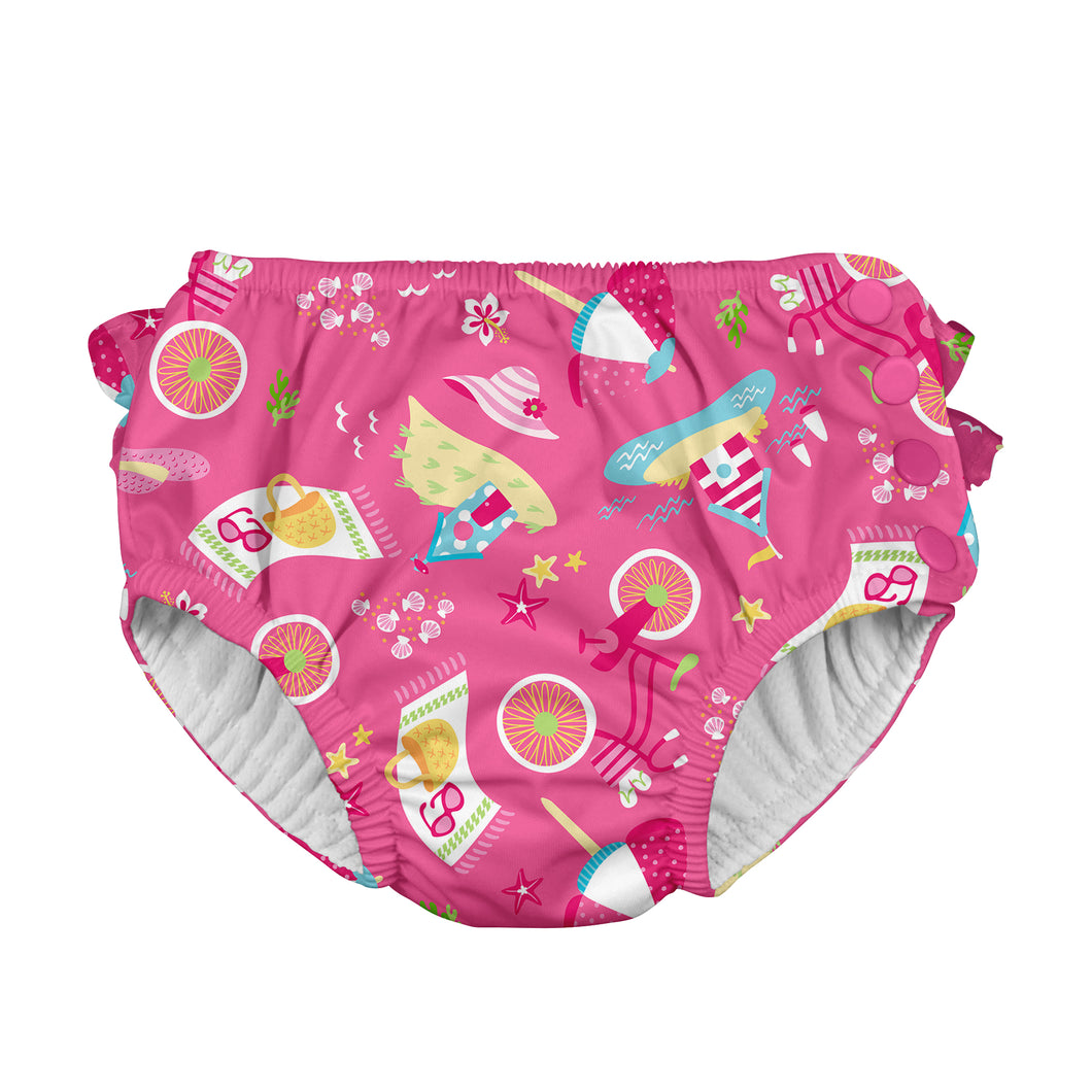 Mix & Match Ruffle Snap Reusable Absorbent Swimsuit Diaper-Hot Pink Cabana