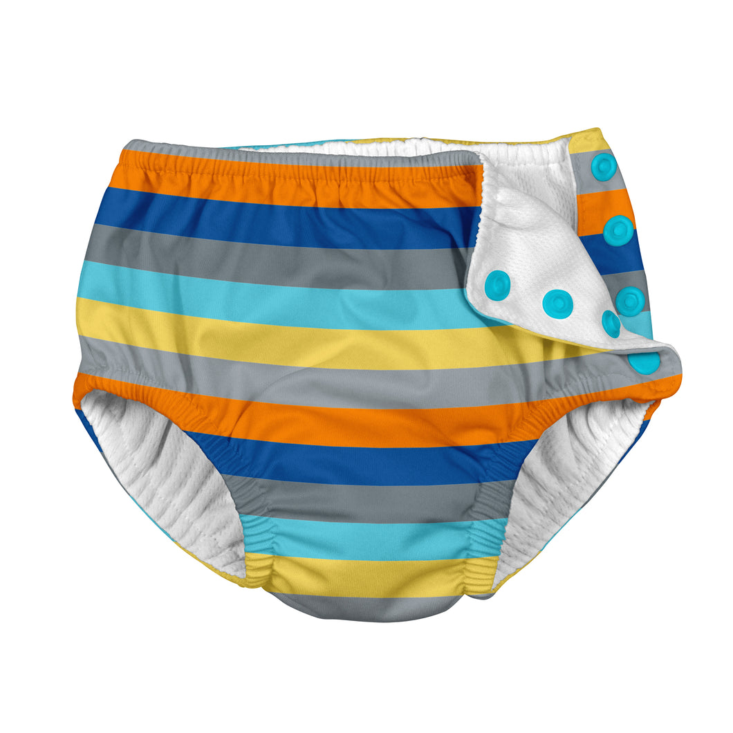 Mix & Match Snap Reusable Absorbent Swimsuit Diaper-Gray Multistripe