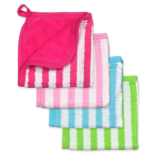 Muslin Washcloths made from Organic Cotton (4pk)-Pink Set-11