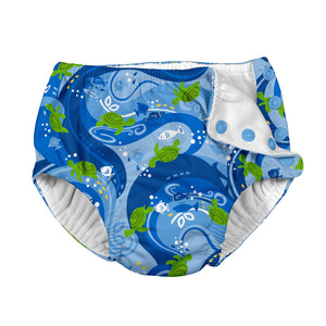 Tropical Snap Reusable Absorbent Swimsuit Diaper-Blue Turtle Batik