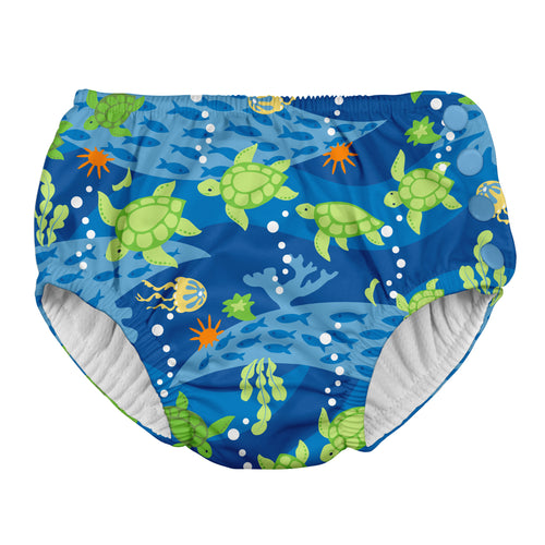 Snap Reusable Absorbent Swimsuit Diaper-Royal Blue Turtle Journey