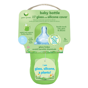 Baby Bottle made from Glass w Silicone Cover-5oz-Green-0mo+