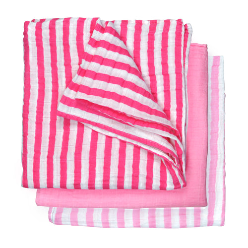 Muslin Multi-purpose Cloths (3pk)-Organic Cotton-Hot Pink Set