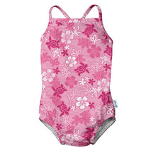Load image into Gallery viewer, 1pc Swimsuit with Built-in Reusable Absorbent Swim Diaper-Pink Hawaiian Turtle