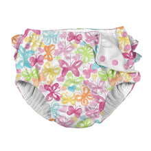 Load image into Gallery viewer, Tropical Ruffle Snap Reusable Absorbent Swimsuit Diaper-White Butterfly
