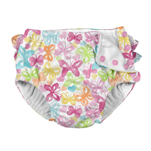 Tropical Ruffle Snap Reusable Absorbent Swimsuit Diaper-White Butterfly