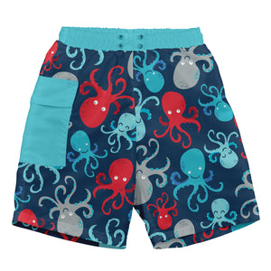 Pocket Trunks with Built-in Reusable Absorbent Swim Diaper-Navy Octopus