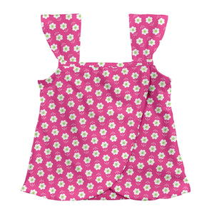 Classic Ruffle Swimsuit Top-Hot Pink Daisy
