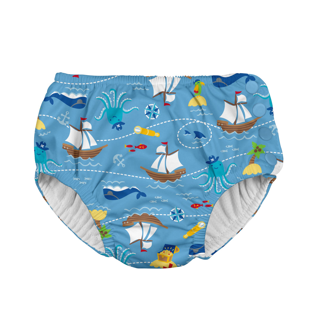 Mix & Match Snap Reusable Absorbent Swimsuit Diaper-Light Blue Pirate Ship