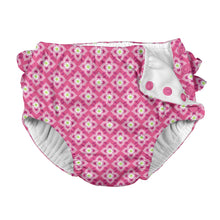 Load image into Gallery viewer, Mix &amp; Match Ruffle Snap Reusable Absorbent Swimsuit Diaper-Hot Pink Diamond Flower