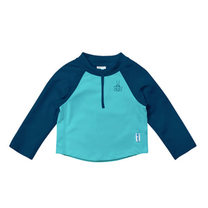 Long Sleeve Zip Rashguard Shirt-Navy & Aqua Colourblock