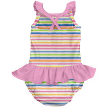 Load image into Gallery viewer, Mix &amp; Match 1pc Ruffle Swimsuit w/Built-in Reusable Absorbent Swim Diaper-Pink Wavy Stripe