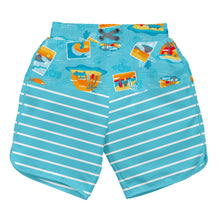 Load image into Gallery viewer, Mix &amp; Match Board Shorts w/Built-in Reusable Absorbent Swim Diaper-Aqua Surf Sunset
