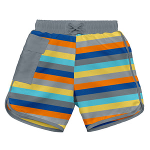 Mix & Match Pocket Board Shorts w/Built-in Reusable Absorbent Swim Diaper-Gray Multistripe