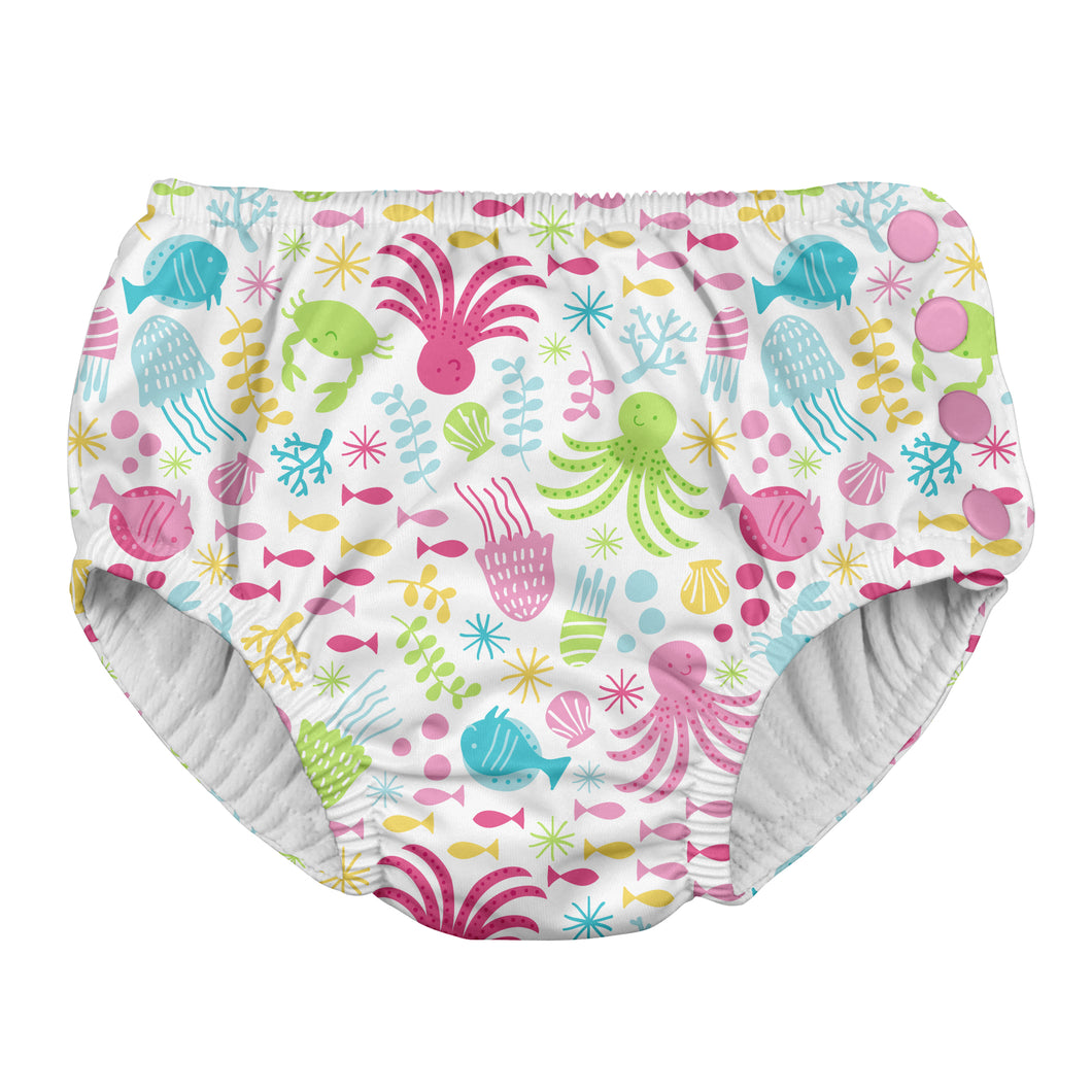 Snap Reusable Absorbent Swimsuit Diaper-White Sea Pals