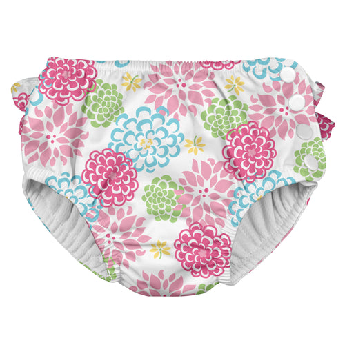 Ruffle Snap Reusable Absorbent Swimsuit Diaper-White Zinnia