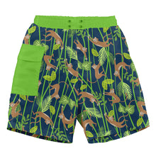 Load image into Gallery viewer, Tropical Pocket Trunks w/Built-in Reusable Absorbent Swim Diaper-Navy Monkey